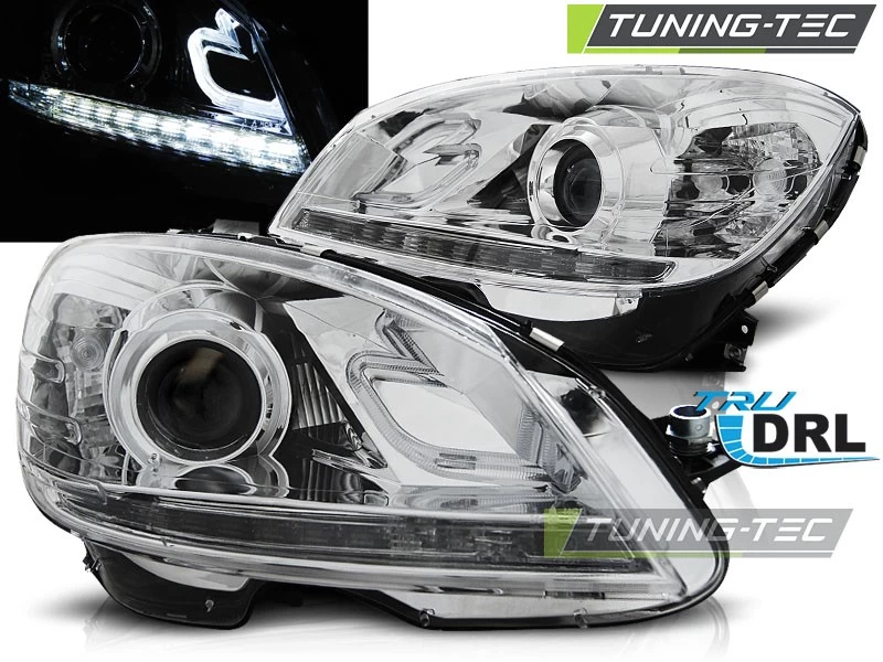 Scheinwerfer DRL LED Tagfahrlicht Für Mercedes C-Klasse W204 Bj. 07-10 Chrom 3 Scheinwerfer DRL LED Tagfahrlicht Für Mercedes C-Klasse W204 Bj. 07-10 Chrom – Bild 2