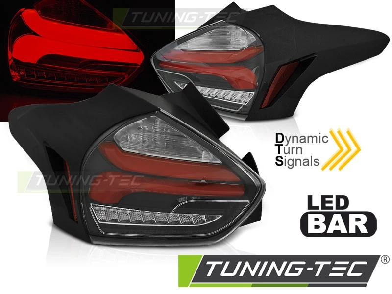 LED Lightbar Rückleuchten Für Ford Focus MK3 Bj. 15-18 Schwarz/Rot Dynamischer Blinker 4 LED Lightbar Rückleuchten Für Ford Focus MK3 Bj. 15-18 Schwarz/Rot Dynamischer Blinker – Bild 2
