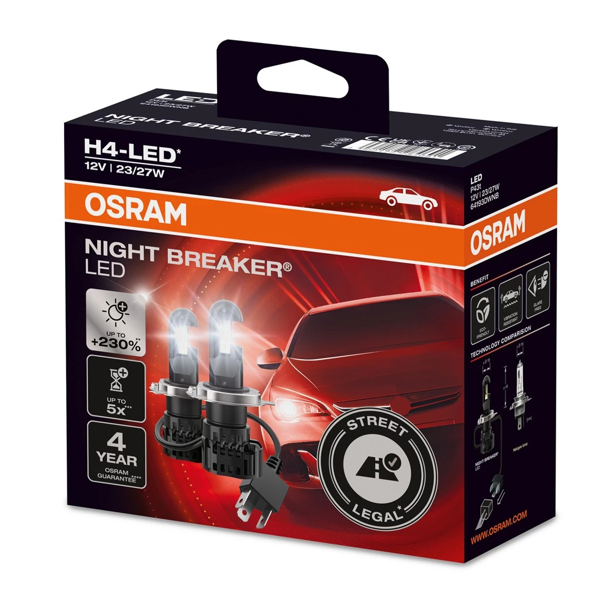 OSRAM Night Breaker H4 LED +230% Nachrüstlampen Für Nissan NV300 2016-2021 4 OSRAM Night Breaker H4 LED +230% Nachrüstlampen Für Nissan NV300 2016-2021 – Bild 2
