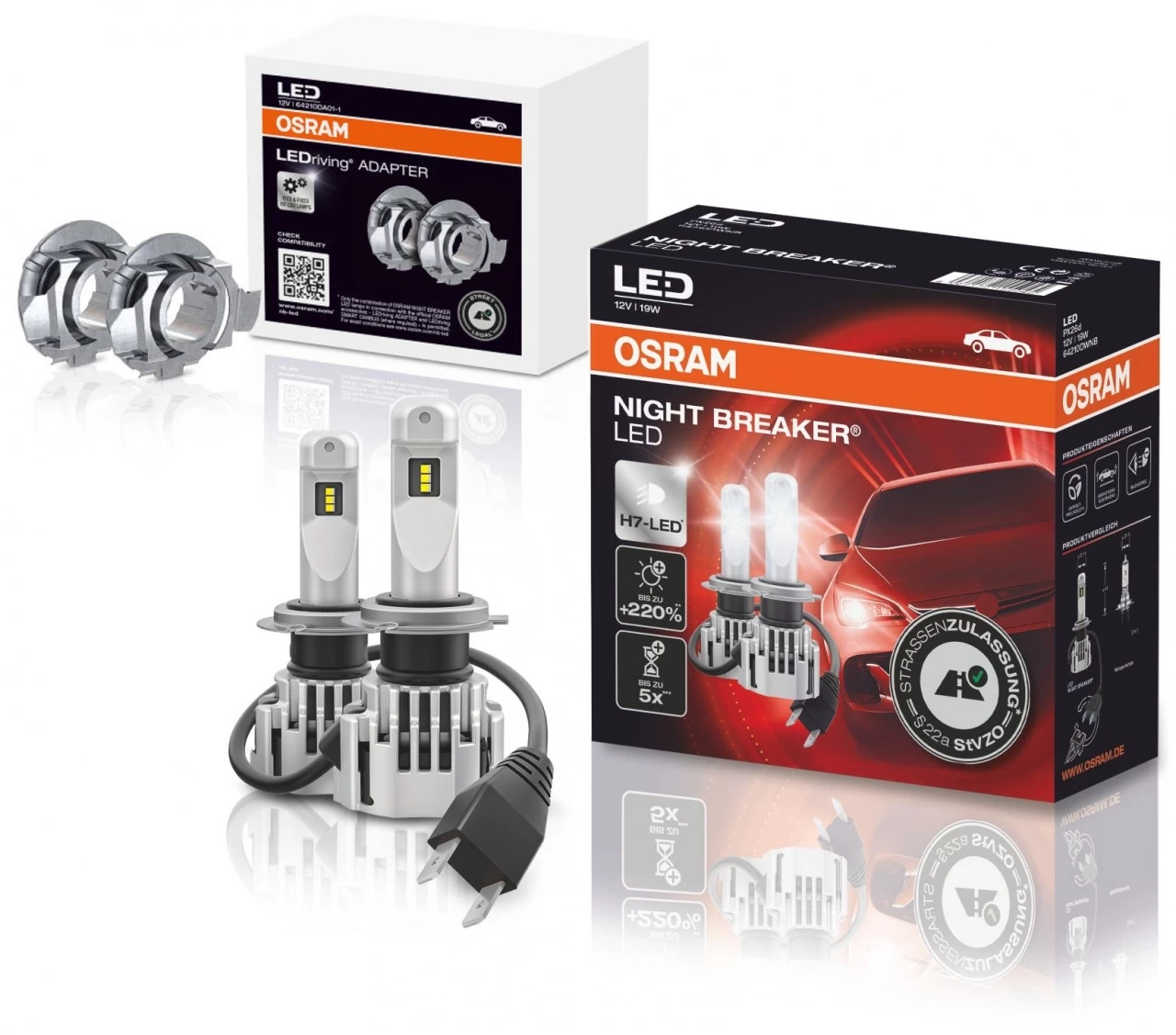 OSRAM Night Breaker H7 LED Nachrüstlampen + Adapter Für 3er BMW F30 F31 F80 15- 3 OSRAM Night Breaker H7 LED Nachrüstlampen + Adapter Für 3er BMW F30 F31 F80 15-