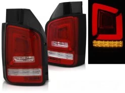 Voll LED Lightbar Rückleuchten Für VW T5 Bj. 03-09 Rot/Chrom Dynamischer Blinker (Flügeltüren)