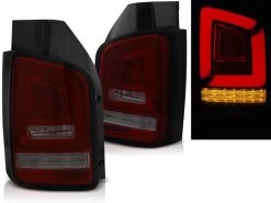 Voll LED Lightbar Rückleuchten Für VW T5 Bj. 03-09 Rot/Smoke Dynamischer Blinker (Flügeltüren)