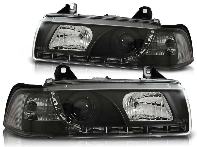 Scheinwerfer LED Tagfahrlicht Optik Für BMW 3er E36 Cabrio Coupe Bj. 92-99 Schwarz 4 Scheinwerfer LED Tagfahrlicht Optik Für BMW 3er E36 Cabrio Coupe Bj. 92-99 Schwarz – Bild 2