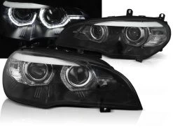 LED DRL Scheinwerfer 3D Angel Eyes Für BMW X5 E70 Bj. 07-13 Schwarz