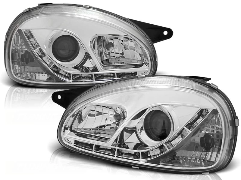 Scheinwerfer LED Tagfahrlicht Für Opel Corsa B Bj. 93-00 Chrom 4 Scheinwerfer LED Tagfahrlicht Für Opel Corsa B Bj. 93-00 Chrom – Bild 2