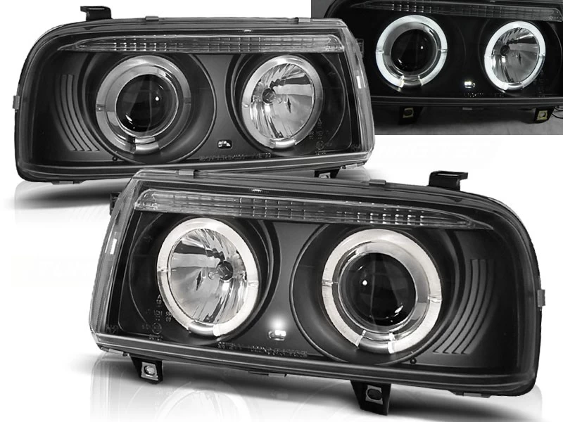 Scheinwerfer Angel Eyes Für VW Vento Bj. 92-98 Schwarz 3 Scheinwerfer Angel Eyes Für VW Vento Bj. 92-98 Schwarz