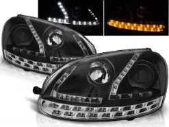 Scheinwerfer LED Tagfahrlicht Optik Für VW Golf 5 Jetta 5 Bj. 03-10 Schwarz Mit LED Blinker