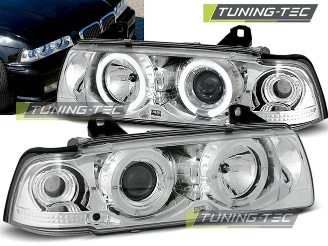 Scheinwerfer Angel Eyes Für BMW 3er E36 Limo Touring Bj. 90-99 Chrom 4 Scheinwerfer Angel Eyes Für BMW 3er E36 Limo Touring Bj. 90-99 Chrom – Bild 2